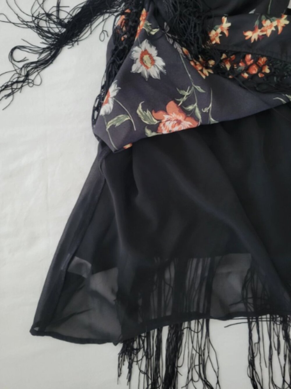 Lulus Womens Dress Size S Black Floral One Shoulder High Low Tassel Midi Boho - Picture 9 of 10